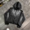 Hip-Hop Streetwear Marke: Kapuzenpullover mit 'Dark Thorns'-Print; lockerer, vielseitiger Reißverschluss-Pullover für Paare