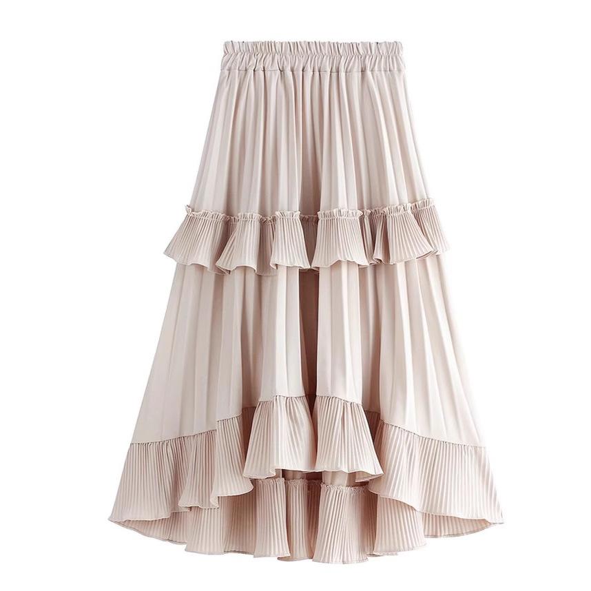 

Юбка женская осенняя юбка А-образной формы в складку 2025 года, новинка спереди короткая сзади длинная оборка по краю нерегулярная юбка-торт one size fits all фиолетовый