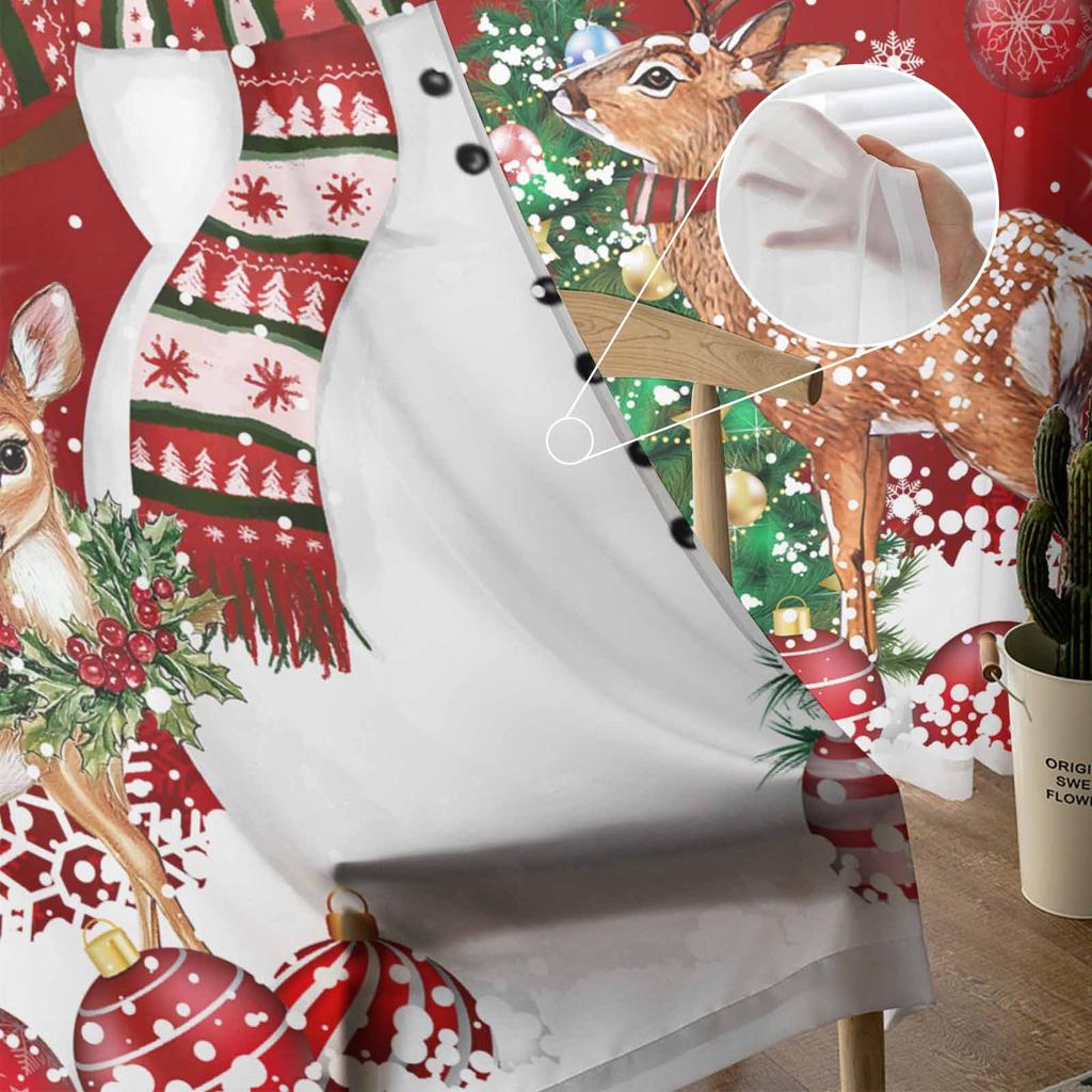 Christmas Ball Snowman Elk Christmas Tree Red Sheer Curtains Living Room Decoration Window Curtains Kitchen Tulle Voile Curtains
