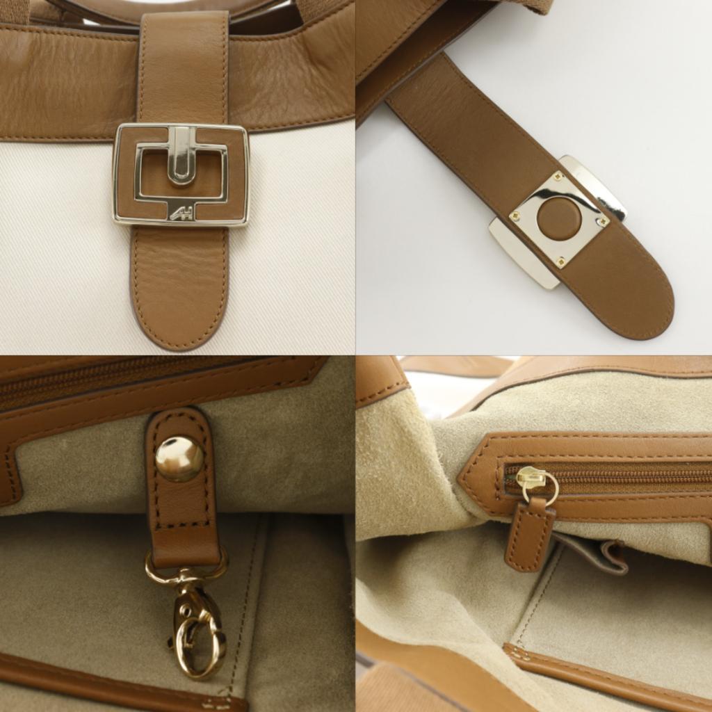 Anya Hindmarch Tote Bag Brown / White canvas/leather Women Used