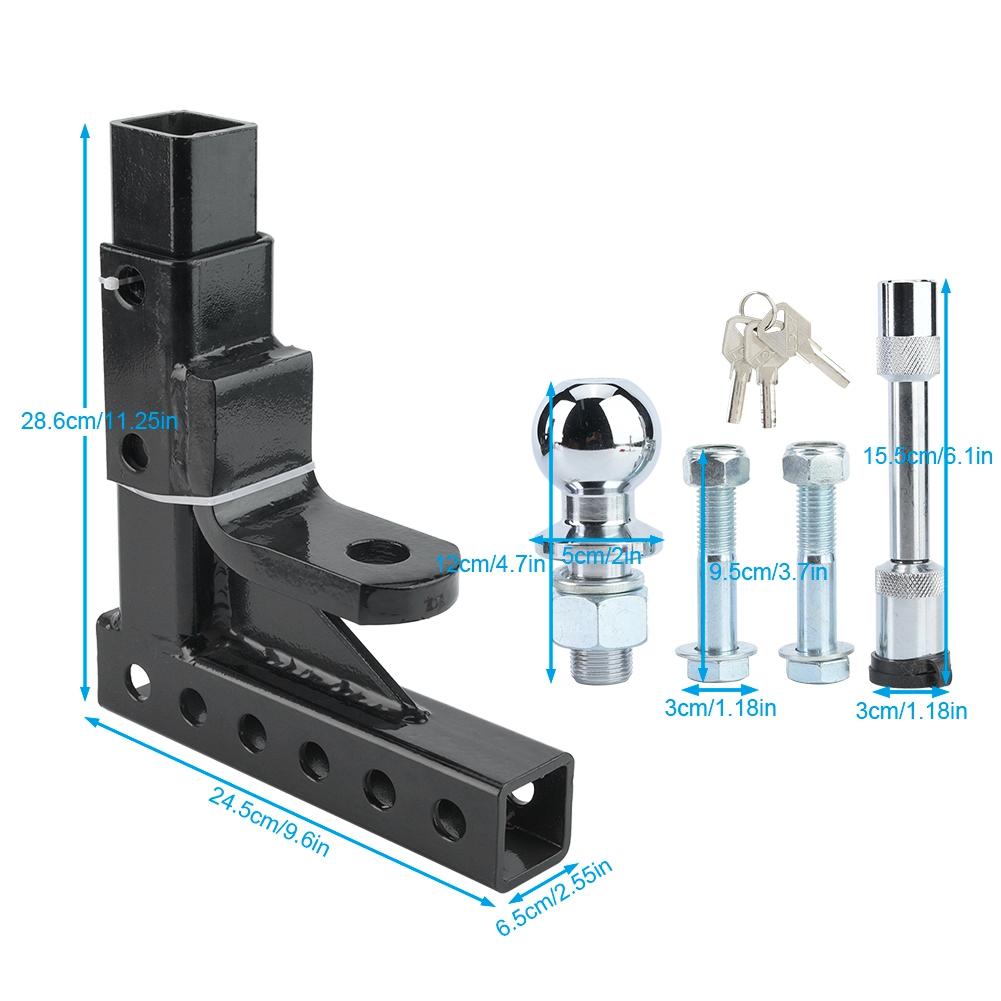 Adjustable 2in Towbar Ball Mount Hitch Trailer Tongue Tow Bar Set 6500LBS Towing Capacity