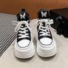 Fashion Women's High-top Sneakers Platform Wedges Autumn Fashion Shoes Woman Lace Up White Footwear Platform Thick Bottom Canvas2024