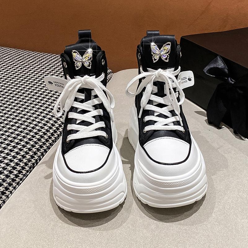 Fashion Women's High-top Sneakers Platform Wedges Autumn Fashion Shoes Woman Lace Up White Footwear Platform Thick Bottom Canvas2024