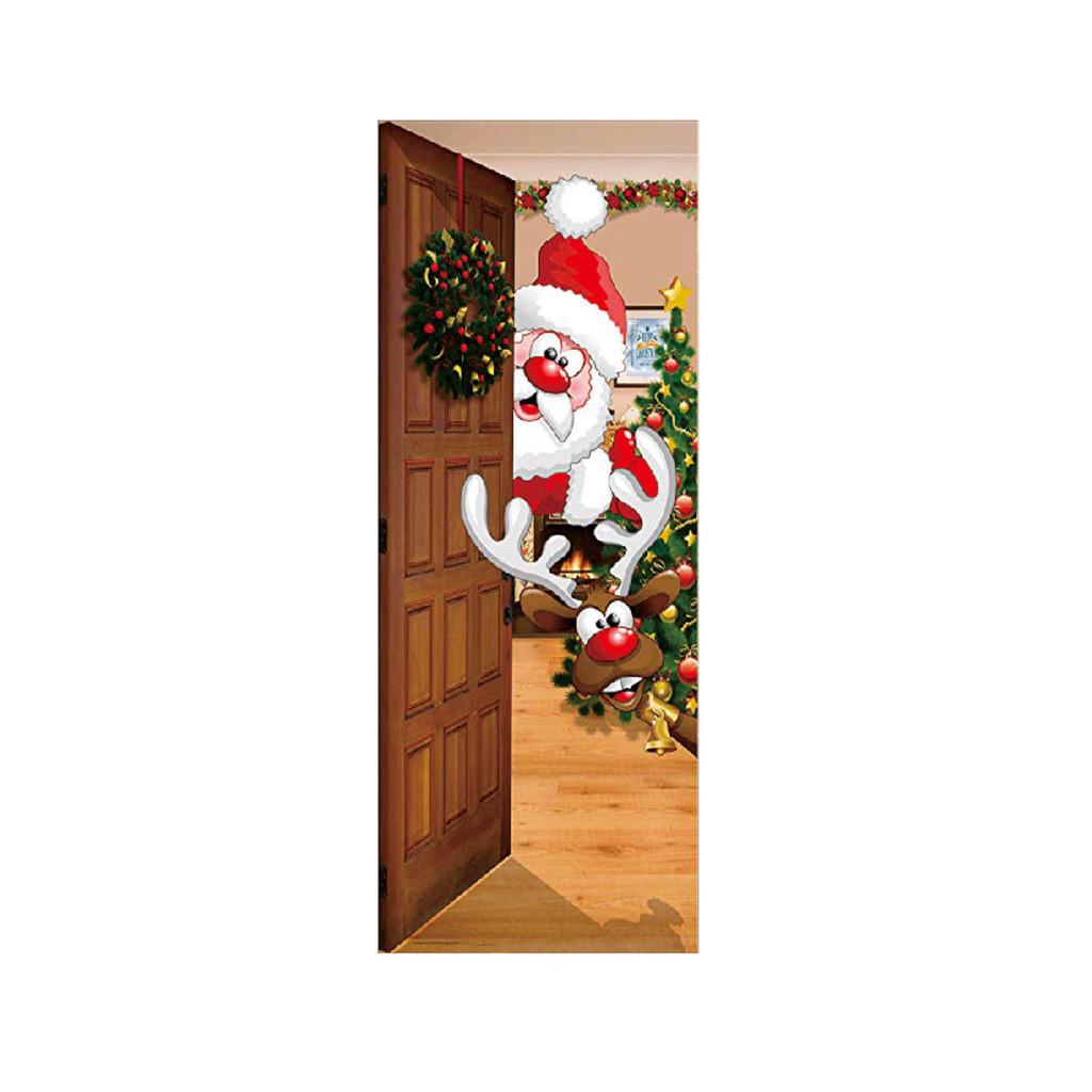 Wall Sticker Christmas  elk Door Cover Holiday Decoration Decals Self