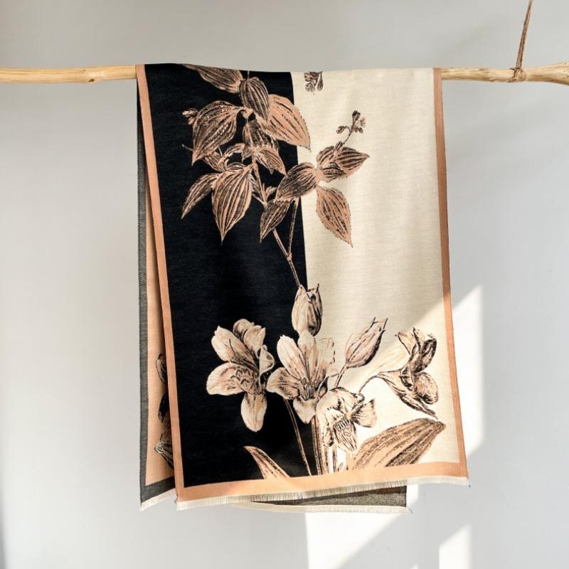 Literary retro flower fashion thickened imitation cashmere scarf women's air conditioner shawl autumn and winter warm scarf