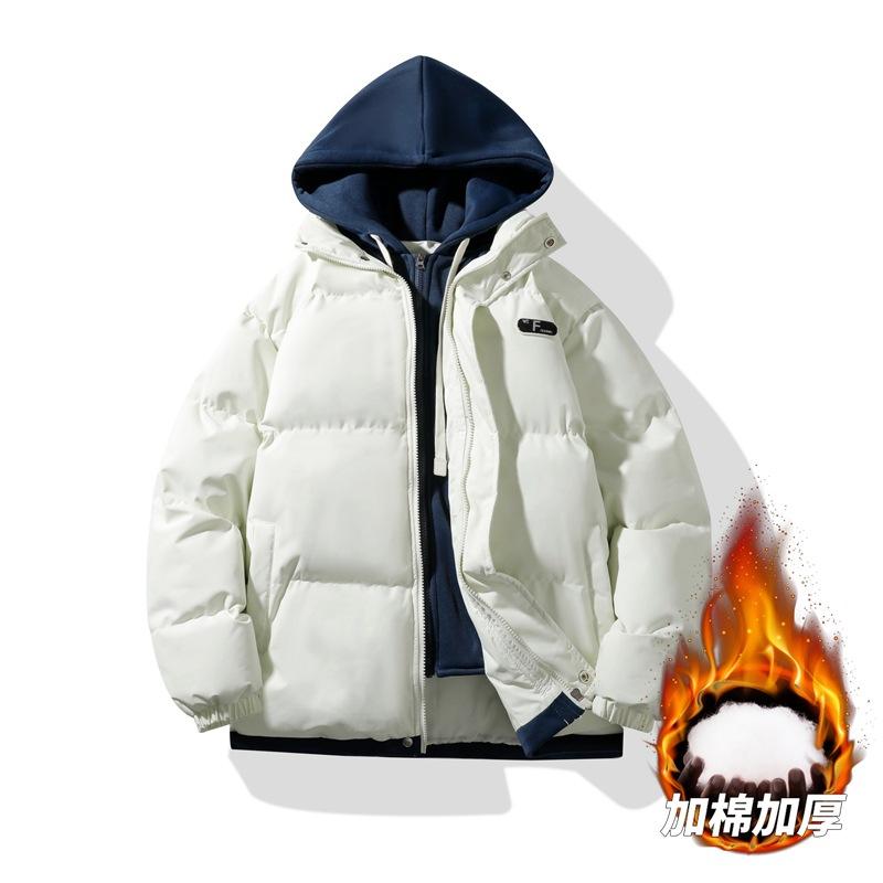 American fake two-piece winter cotton-padded clothes men's new Korean version loose cotton-padded clothes teenagers hooded thickened warm jacket