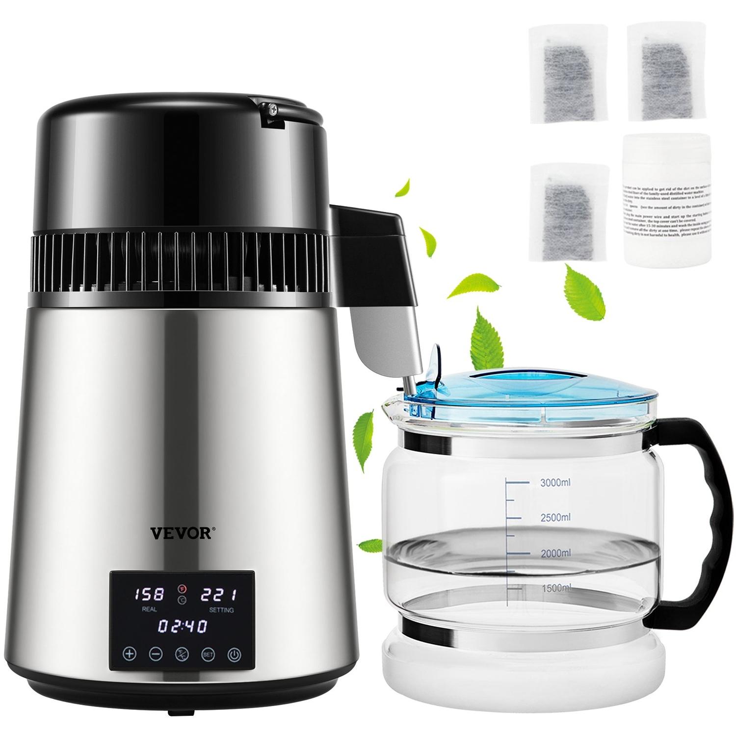 4L Destylator Wody 1.5L/H Urządzenie do Wody Destylowanej Timer Podwójna Temperatura Srebrny
