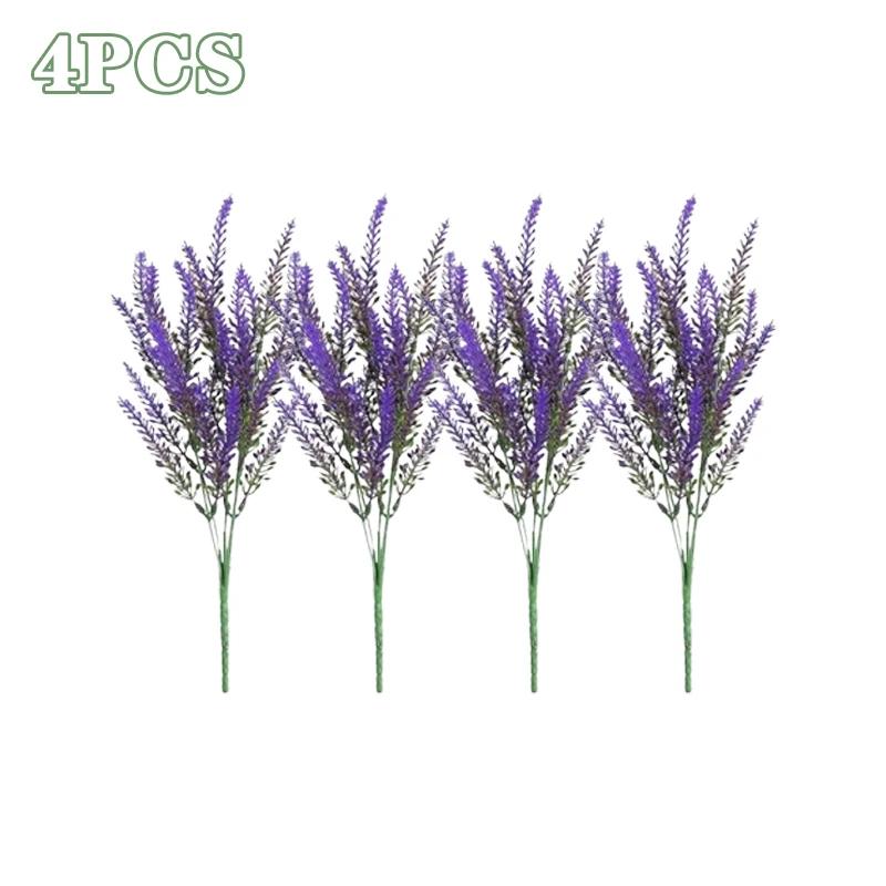 2-16PCS 5 Prong Lavender Artificial Flowers UV Resistant Fake Plant for Outdoor Garden Decor Faux Plastic Flower Home Decoration