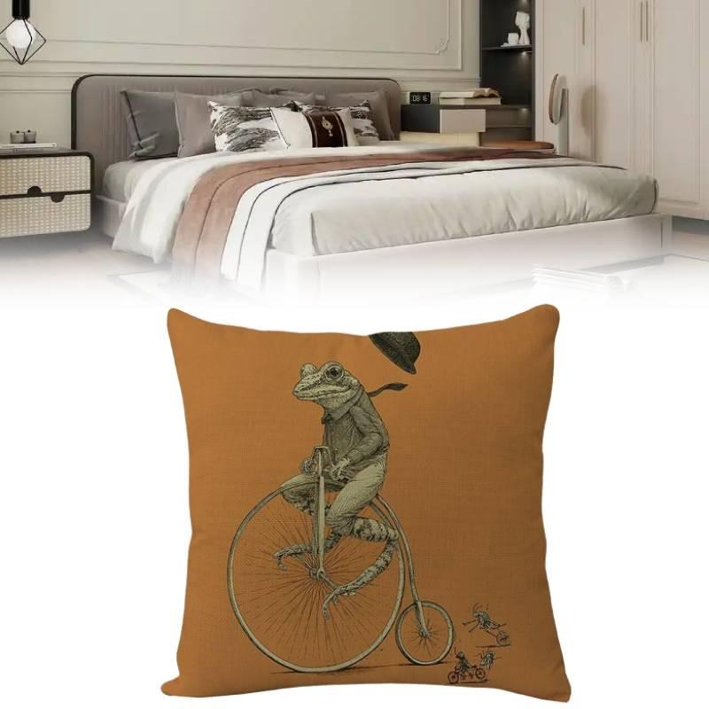 Pattern Cycling Frog Print Pillow Case Cartoon Animal Cushion Fashion Cover