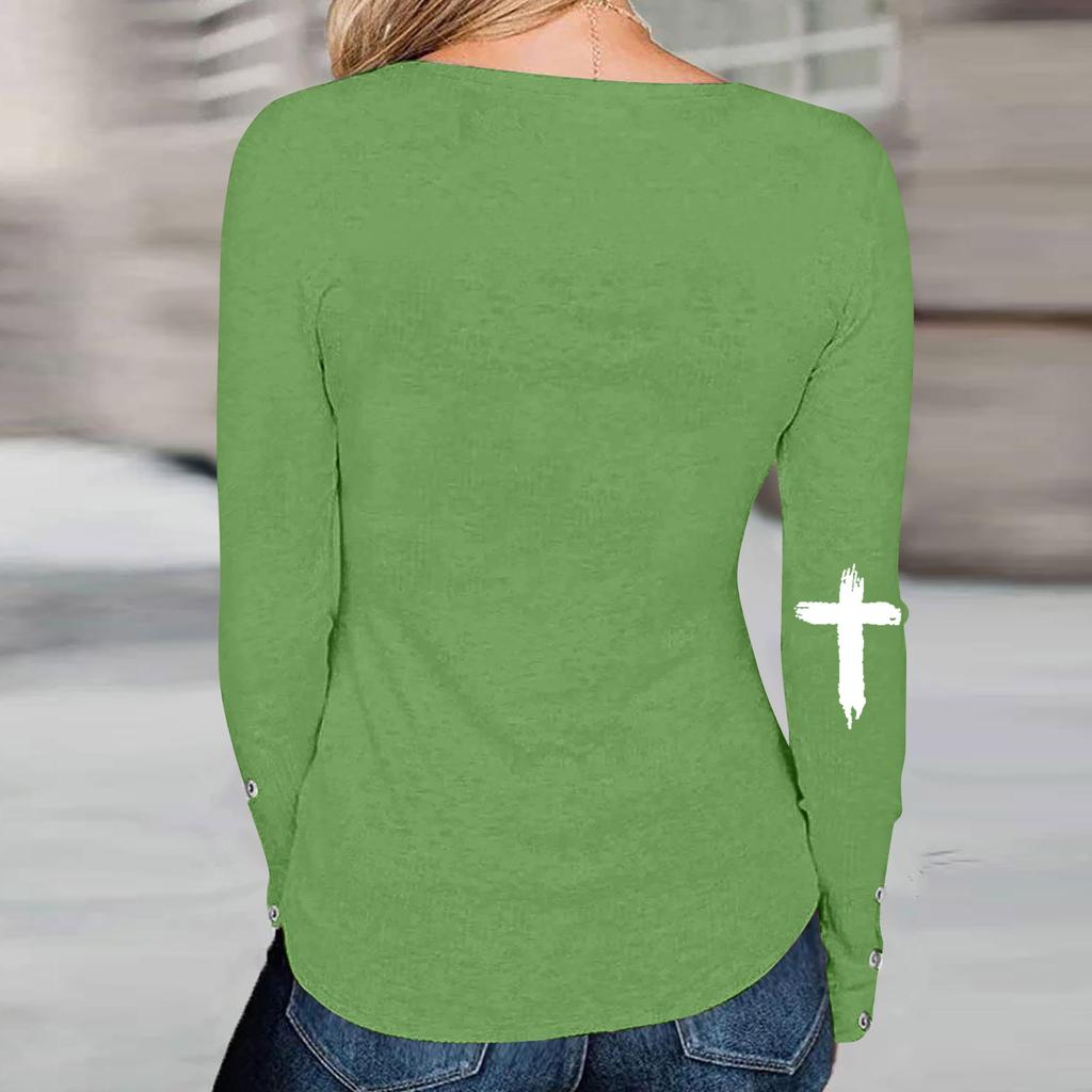 Tshirts For Women Long Sleeve,Round Sleeve Vertical Cross Casual Graphic Shirt,
