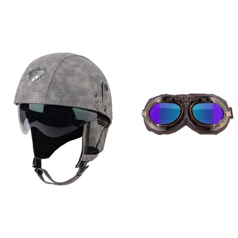 Vintage Personality Helmet Lens Standard Motorcycle Half Helmet Scooter Cruise Leather Helmet Prince Helmet