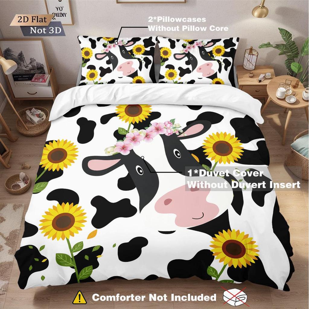 Meikeduo Pink Cartoon Cow Duvet Cover Set - 3-Piece Bedding for Bedroom/Guest Room