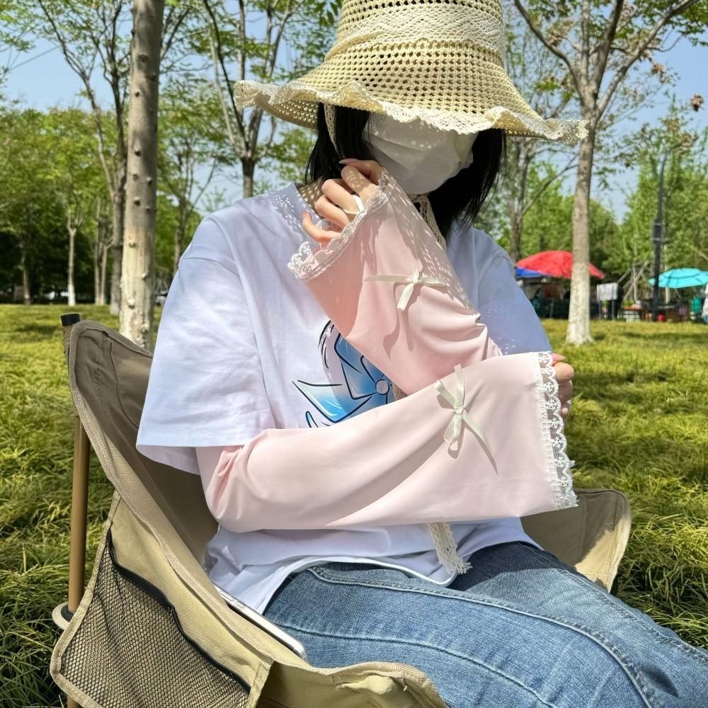 Bow Sunscreen Arm Sleeves Flared Cycling Arm Cover Cute Ice Silk Arm Sleeves Ladies