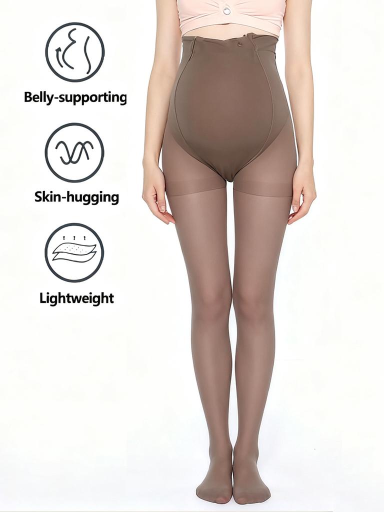 1 Pc Maternity Solid Black Footed Sheer Nylon Tights | Belly-Support Minimalist Pantyhose For Spring & Autumn Transition
