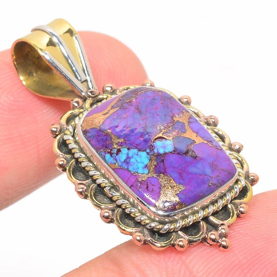 Natural Copper Purple Turquoise 925 Sterling Silver Two Tone Pendant 1.50'' m0N70