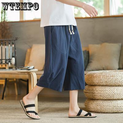 Pantalons Capris d'été pour hommes, pantalons décontractés fins, pantalons amples surdimensionnés à jambe droite, shorts de plage en coton et lin
