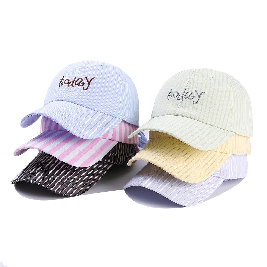 Striped Small Fresh Sun Cap Today Letter Embroidered Bow Back Tie Strap Baseball Cap Female