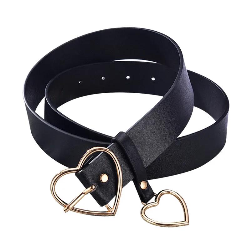 Cute Leather Belt Metal Heart Shape Buckle Camel White Black Retro PU Waistband Designer Skirts Pants Strap for Women Girls