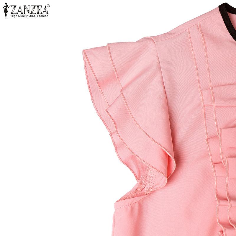 ZANZEA Damen Lässig Rundhals Kurzarm Rüscheneinsatz Sommerbluse