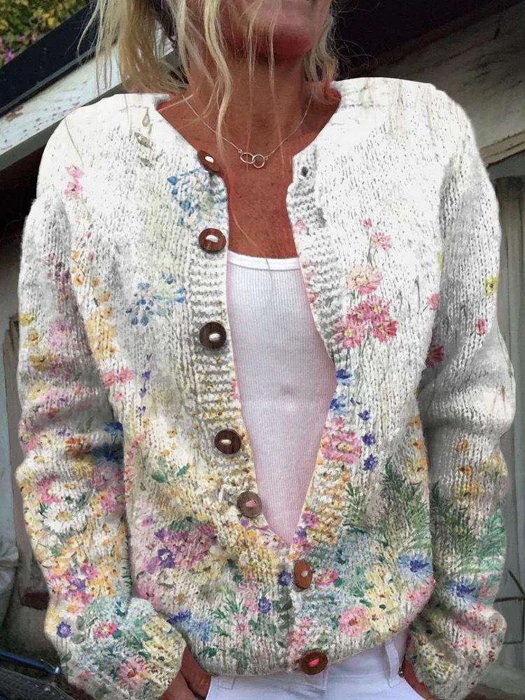 European Style 3 D Print Cardigan Knitted Jacket Spring and Fall Women 7 Sweater
