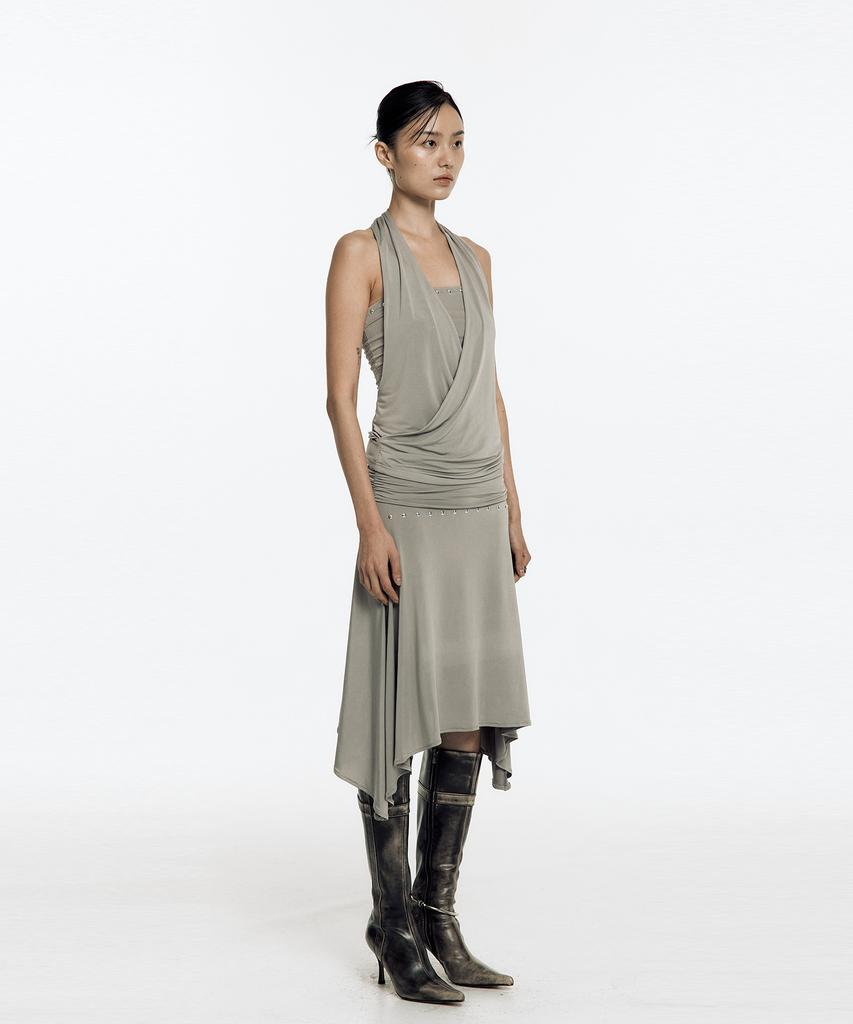 Kasiko Stud Drape Flare Skirt Warm Gray