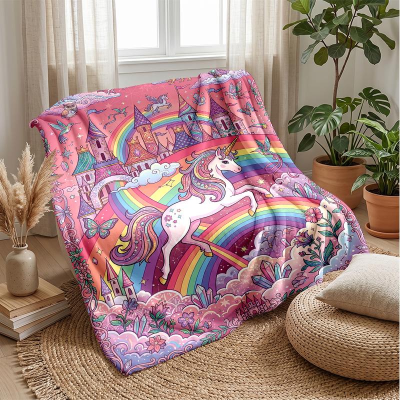 Fantastic Unicorn with Flowers Theme Blanket Lightweight Warm Flannel Blanket Decorative Throw Blanket for Home Decoration