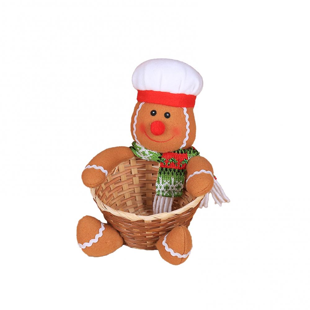 Santa Claus Snowman Candy Storage Bamboo Basket Christmas Gift Desktop Ornament Woven Handmade Bamboo Basket Snacks Restaurant