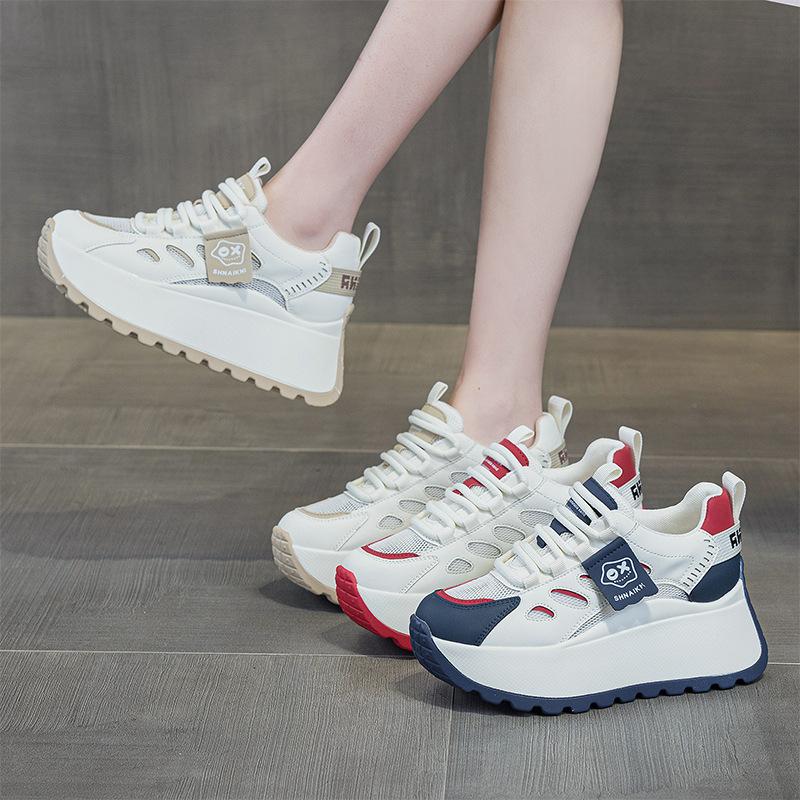 2025 spring new casual inner heightening platform mesh dad shoes lace-up color matching student sports shoes small single shoes