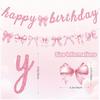 Pink Bow Happy Birthday Banner Garland and Hanging Swirls for Girl Pink Bow Coquette Birthday Party Decorations