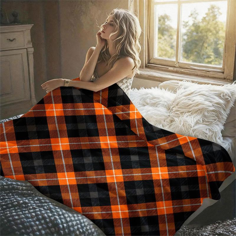 Halloween Orange Karierte Flanelldecke Warm Weich Halloween Weihnachten Dekoratives Sofa Warm Gemütlich Ganzjahresgeschenk