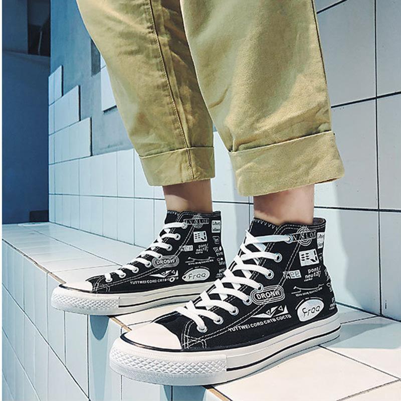 Street Fashion Men's High-top Canvas Shoes Graffiti Casual Sneakers Vulcanized Shoes