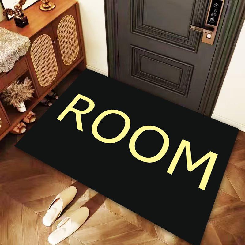 Simple Letters Crystal Velvet Entry Floor Mats Household Entrance Door Non-slip Foot Mats Dirt-resistant and Easy To Take Care of Carpet Mats