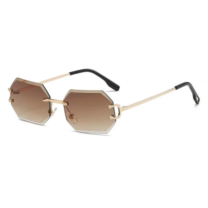 New Rimless Polygon Sunglasses Fashion Women Vintage Gradient Ocean Lenses Shades Trendy Luxury Brand Design Chic Sun Glasses