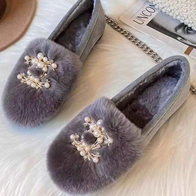 Retro Velvet Round Head Doudou Single Shoes 2025 Autumn and Winter New Fluffy Shoes Women Wear Cotton Ladyshoes Warm Commuter Shoes