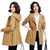 Hooded Mid-length Trench Coats Fashion Drawstring Windproof Jackets Women's Fashion Spring Fall Slim Jacket