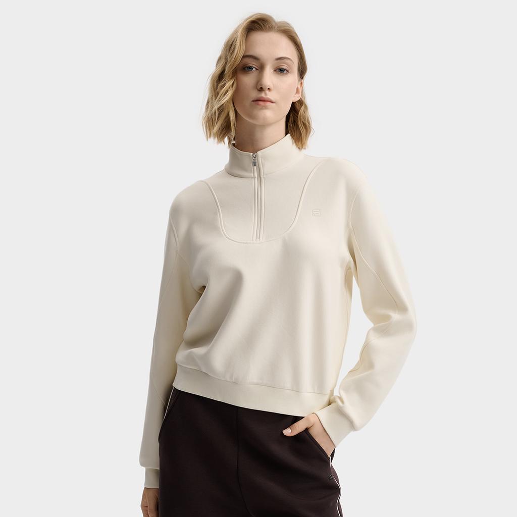 Fila Moletom Pulôver Curto Clássico de Tricô Macio Feminino tops Branco Gelo F11W543201FIV