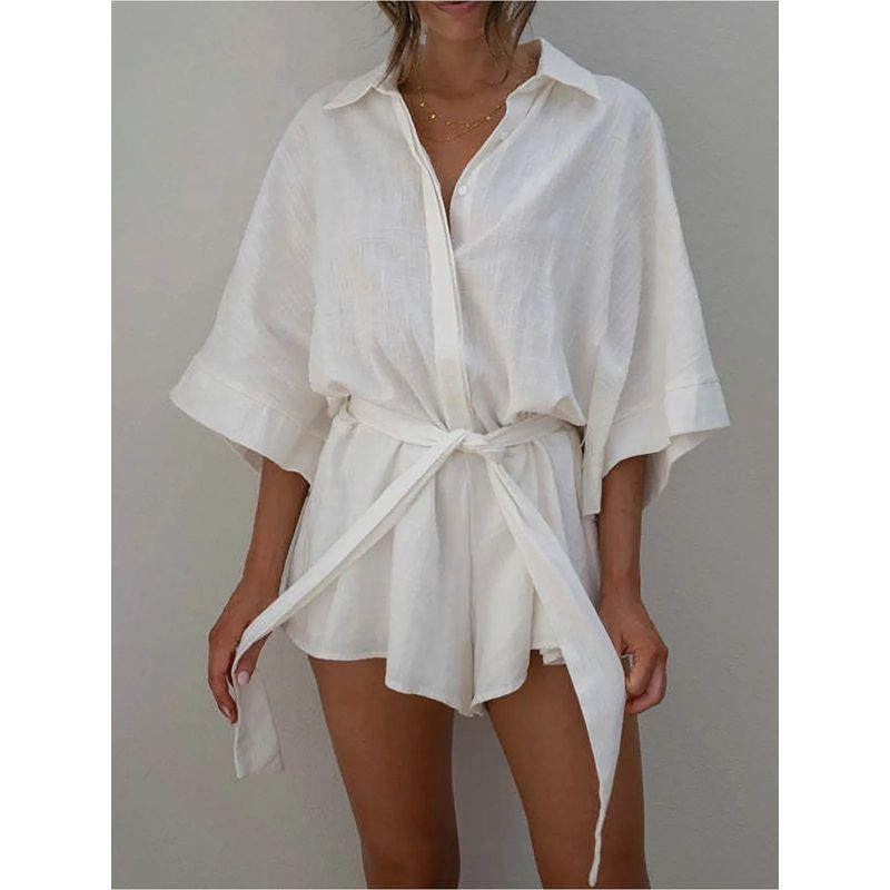 

Collar, Mid Sleeve, Lace up Jumpsuit Shorts Lapel Mid Sleeve Lace up Jumpsuit RED L