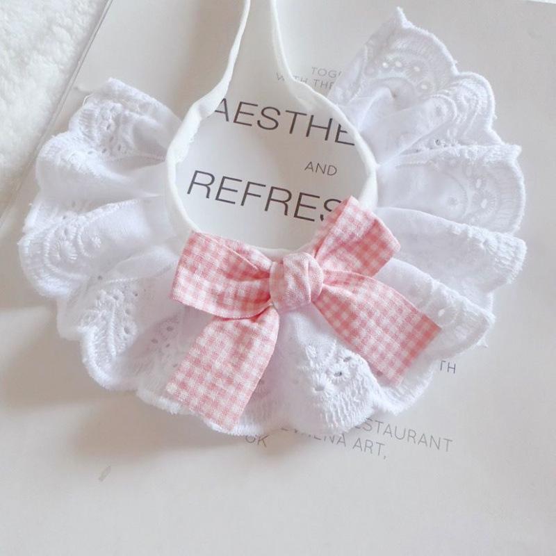 Plaid Princess Style Handmade Pet Bib with Bow Tie for Cats and Small to Medium Dogs Extra Small