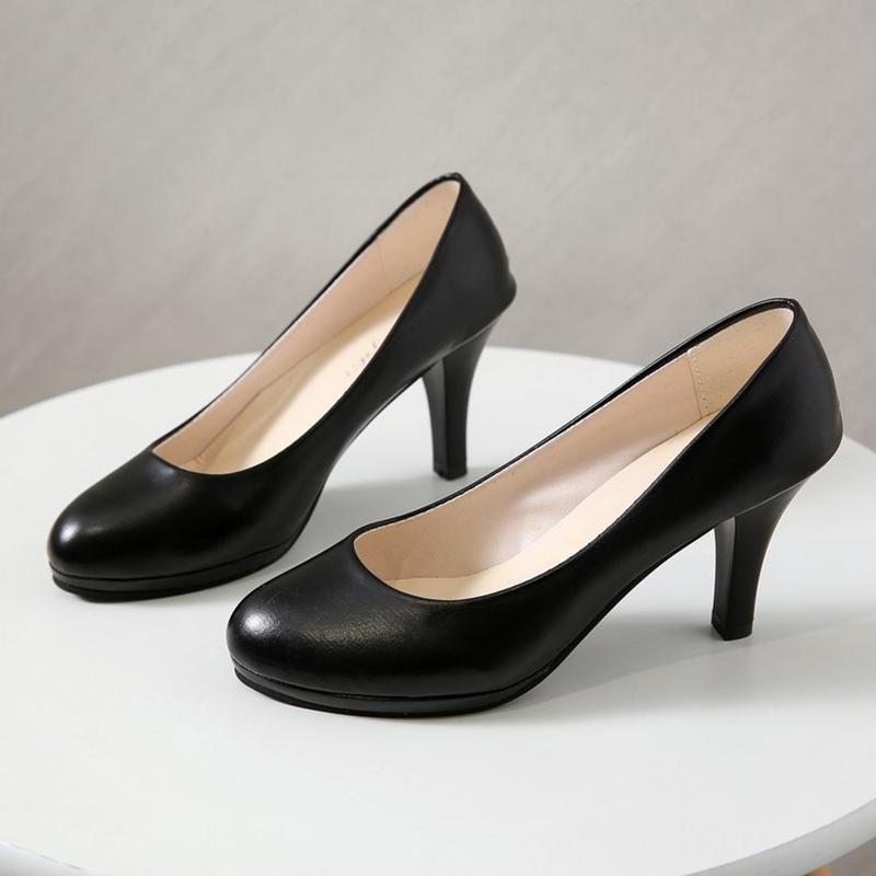 Fashion Spring Summer Classics Round Toe Women's Pumps Comfortable 8cm High Heels Shallow Office Ladies Shoes Solid Platform Female Shoe