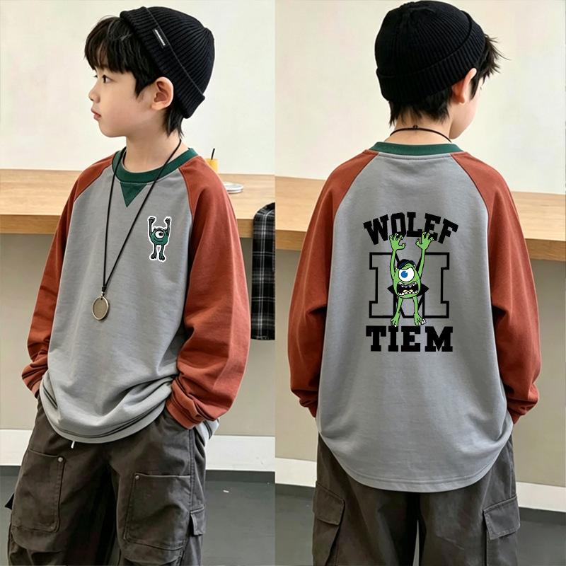 Boys' Color Block Raglan Sleeve T-shirt - Spring/Autumn Loose Fit