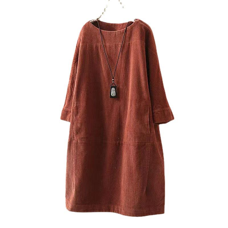 2022 Autumn/Winter Retro Corduroy Loose Plus Size Dress for Women