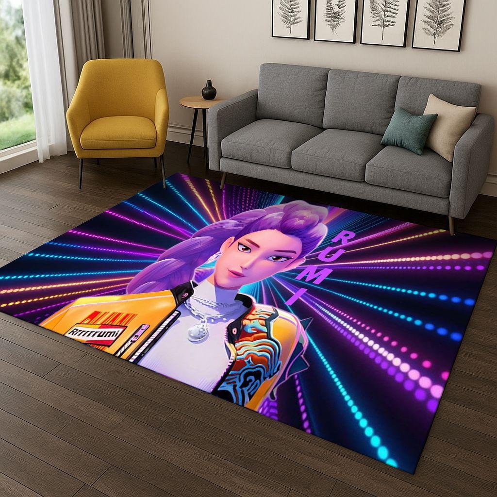 Kpop Demon Hunters Rumi Mira Zoey Music Cartoon Carpet Rug for Bedroom Living Room Sofa Home Decor,Non-slip Floor Mat Gift