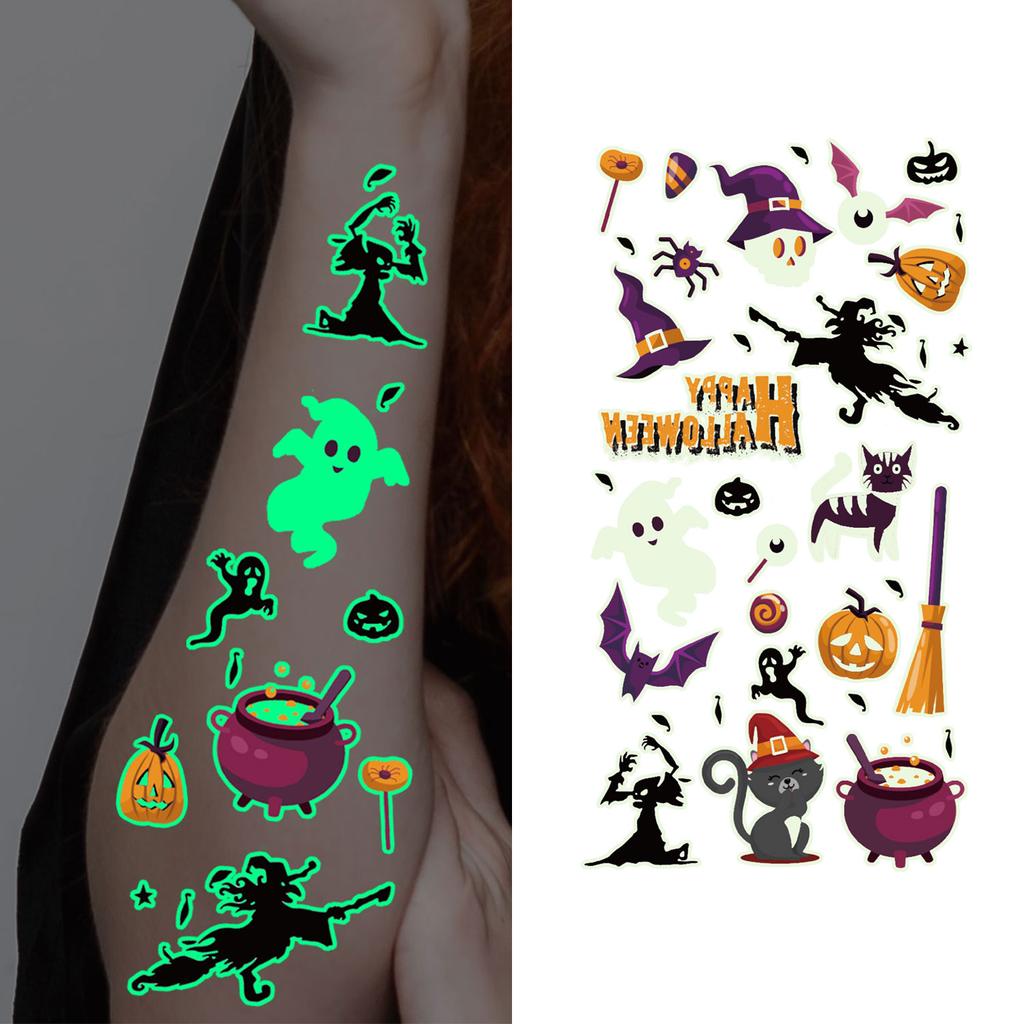Temporary Tattoo Stickers, 10 Sheets with 180 Patterns, Glow-in-the-Dark, Halloween Series, Waterproof, Realistic Designs
