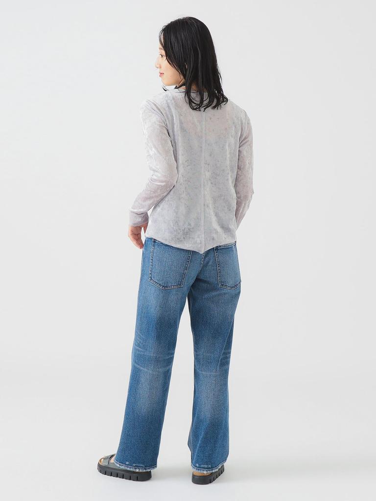 B:MING LIFE STORE by BEAMS Women's Long Sleeve Sheer Velvet T-Shirt, ICE_GREY, One Size