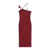Red Flower Sexy Suspender Dress Women's Summer Pure Desire To Show Thin Hip Skirt Niche Split End Waist Long Dress