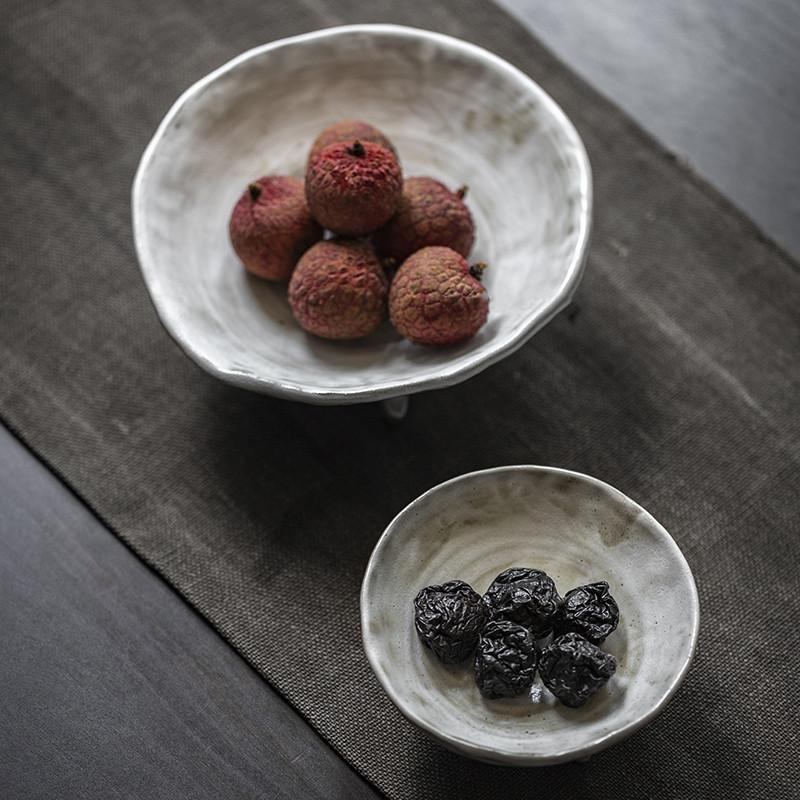 Piatto Rotondo in Gres Stoneware Retrò Vassoio per Frutta Piatto da Dessert Vassoio per Rinfreschi Piatto da Cena su Treppiede Alto Piatti in Ceramica Bianco e Nero