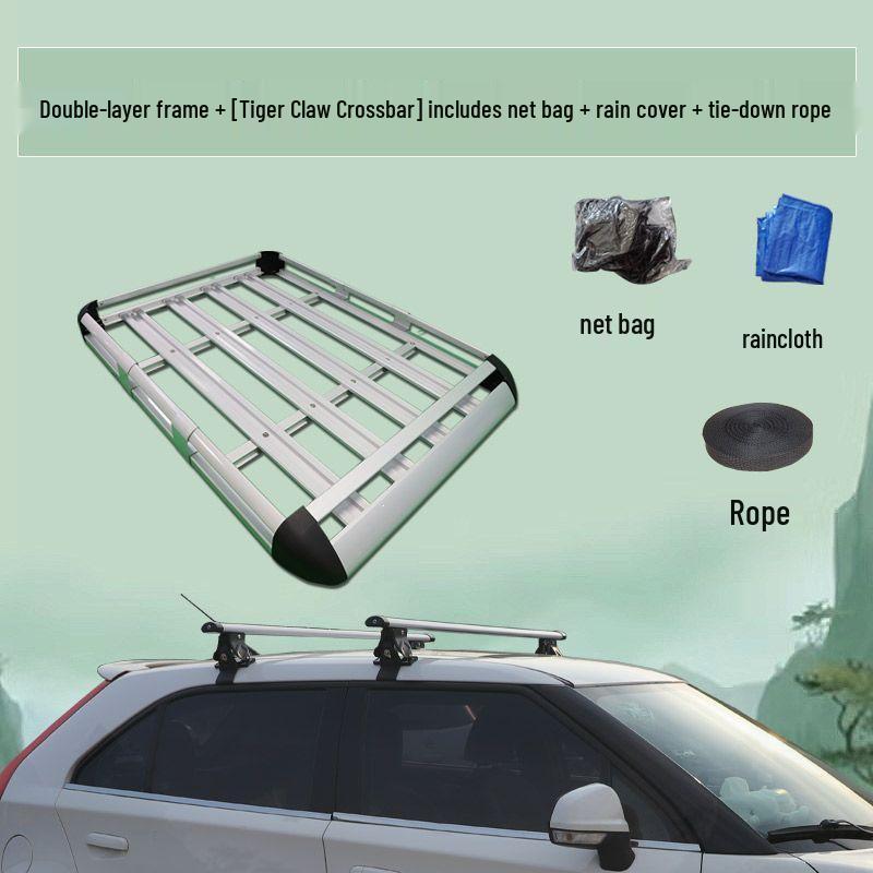 

Applicable Panda Double Layer Travel Luggage Rack with No-Drill Installation Tiger Claw Crossbar with Net, Tarp, and Rope