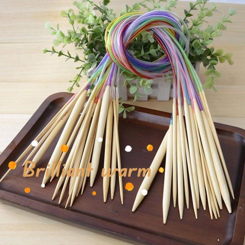 18Pcs/Set Circular Bamboo Knitting Needles Set 2-10mm Wooden Knitting Needles with Colorful Plastic Tube Knitting Needle Craft