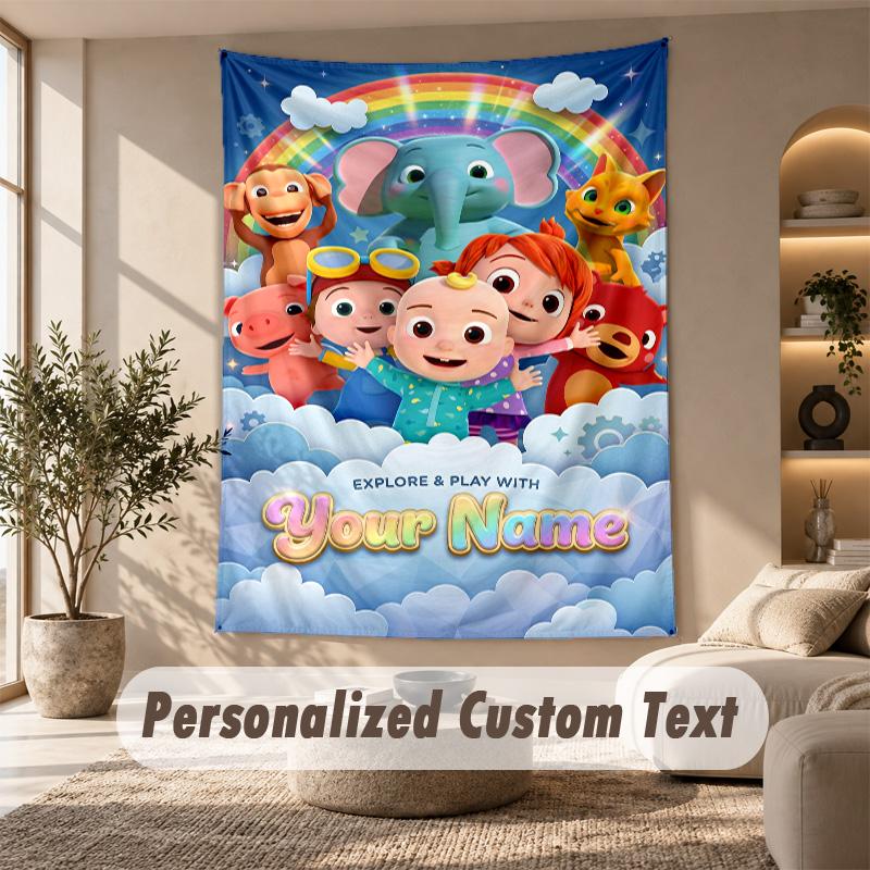 Cocomelon Tapestry, Personalized Custom Text, Wall Hanging Tapestry For Living Room Home Wall Decor