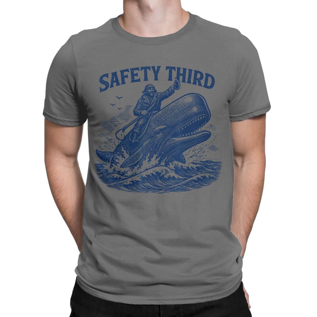 Unisexs Tshirts Safety Third Funny Sarcastic Nautical Whale Rider Joke Cool Cotton Tees Short Sleeve T Shirt Round Collar Tops